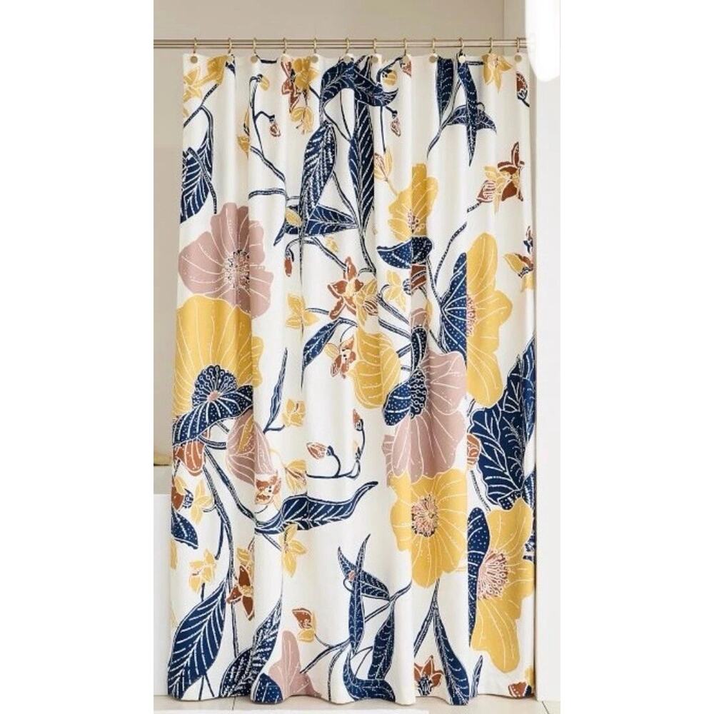 NWT West Elm Poppy Floral Shower Curtain-72"w x 74"l-Dark Horseradish Super Cute